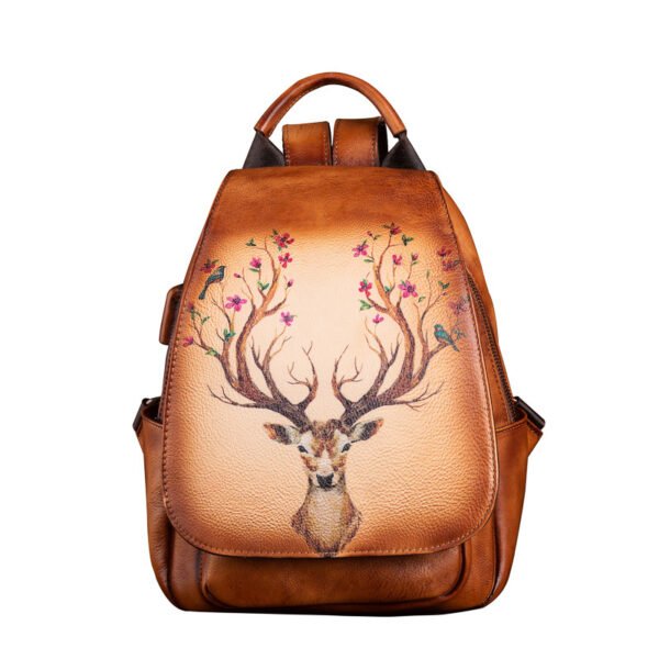 Original Design Printed Genuine Leather Backpack - Image 4