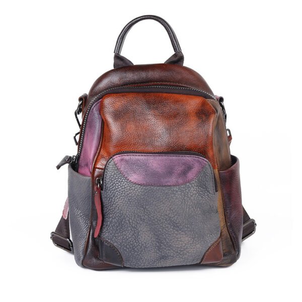 Top Layer Cowhide Backpack Hit Color - Image 4