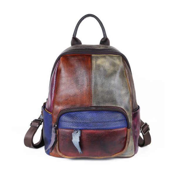 Top Layer Cowhide Backpack Hit Color - Image 3