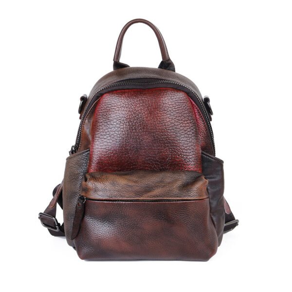 Top Layer Cowhide Backpack Hit Color - Image 5