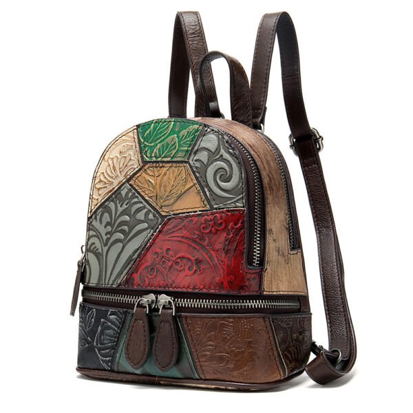 Head Layer Cowhide Women'S Backpack Contrast Color Small Bag - Image 4