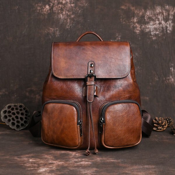 Large Capacity Neutral Backpack Cowhide Retro Color Rubbing Bag - Image 2