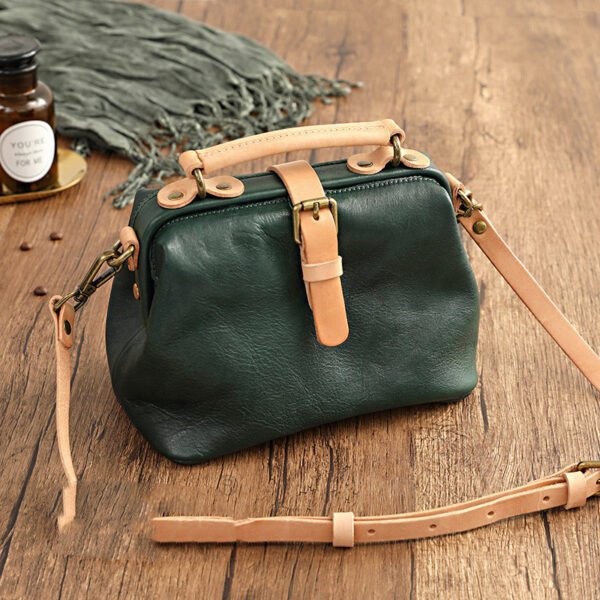 Women's Top Layer Leather Contrast Color Handbag Crossbody Bag - Image 4