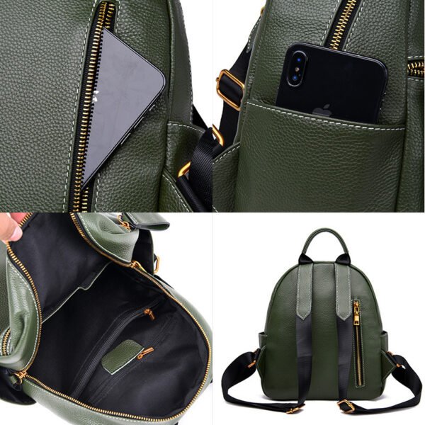 Leather Backpack Women All-Match Fashion Top Layer Leather Small Backpack - Image 2