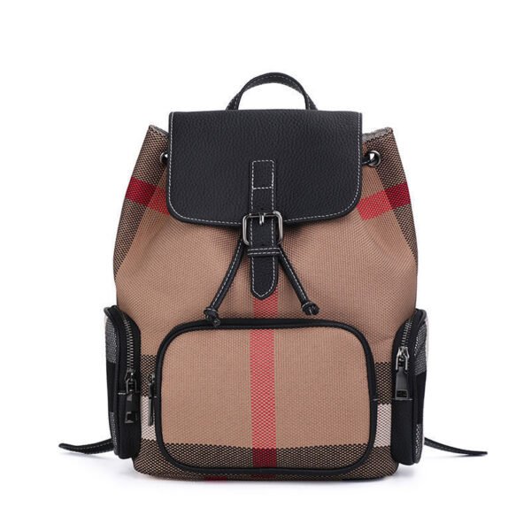 Women's Classic Plaid Leather Backpack - Image 2