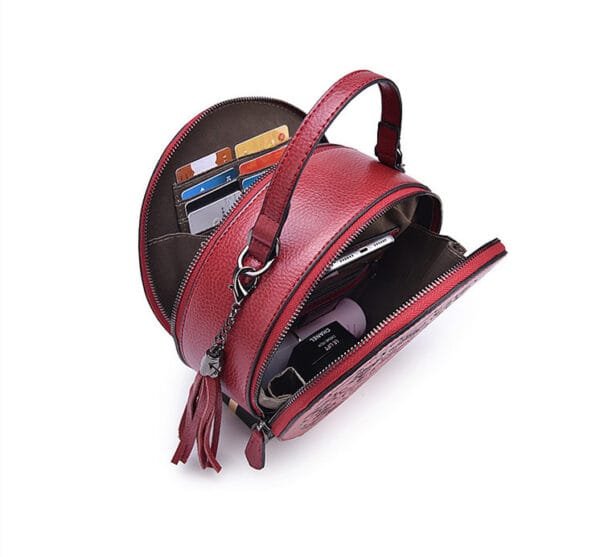 Women's Retro Round Leather Crossbody Bag - Image 9