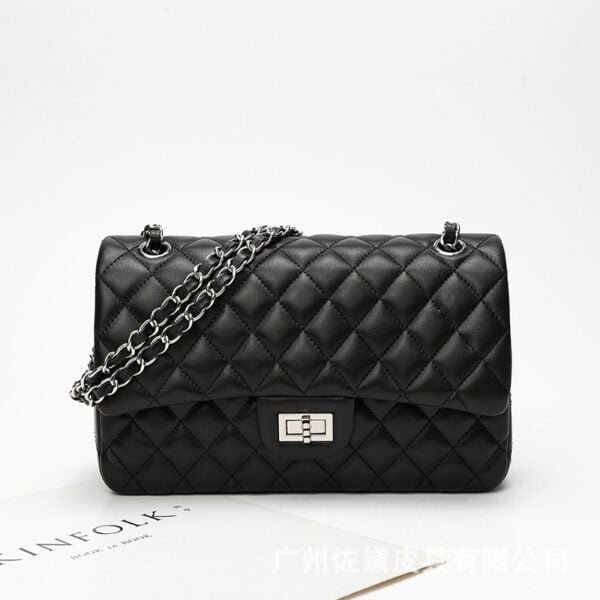 Women's Leather Black Diamond Chain Bag - Image 2