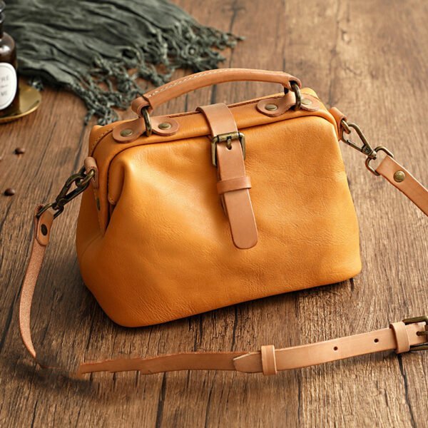 Women's Top Layer Leather Contrast Color Handbag Crossbody Bag - Image 2