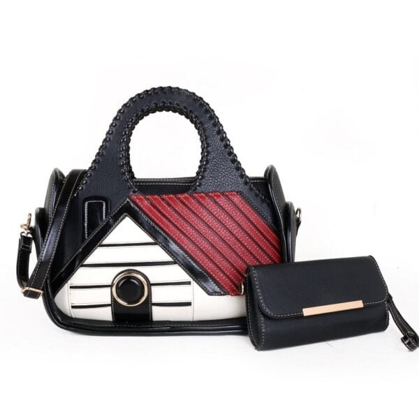 Women's Patchwork House Pattern Handbag One Shoulder Crossbody Briefcase - Image 5