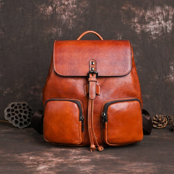 Large Capacity Neutral Backpack Cowhide Retro Color Rubbing Bag - Image 3