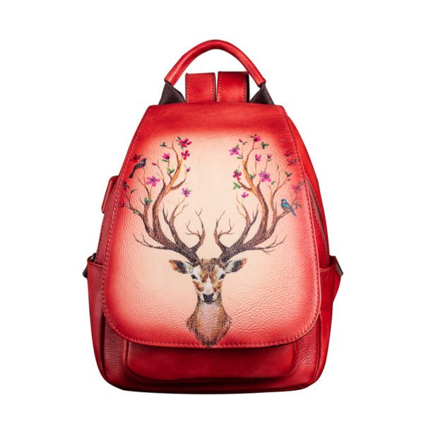 Original Design Printed Genuine Leather Backpack - Image 2