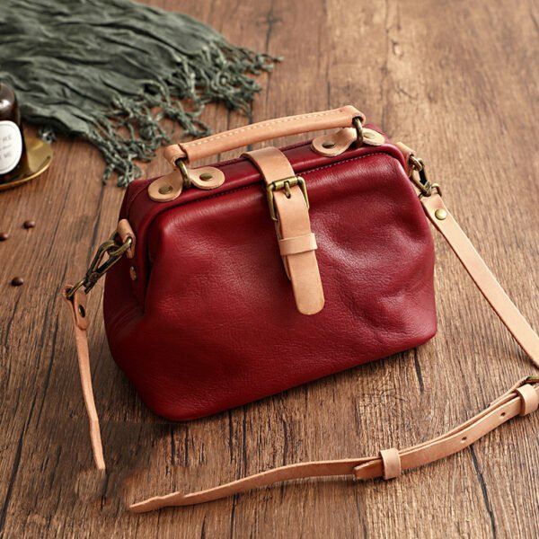 Women's Top Layer Leather Contrast Color Handbag Crossbody Bag - Image 3