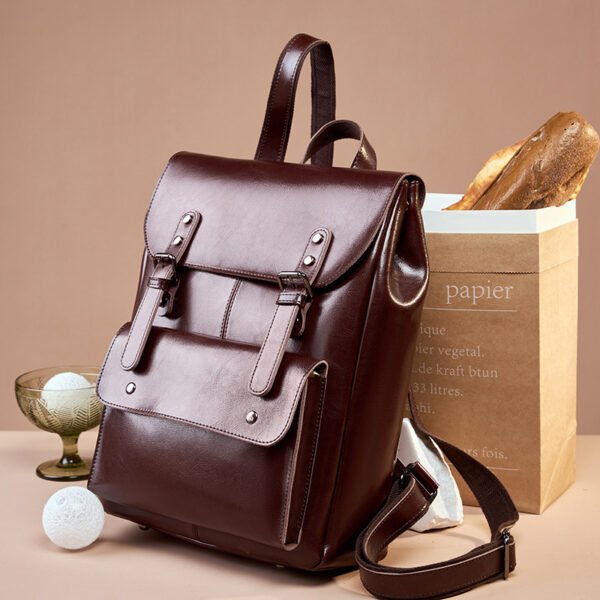 Leather Backpack Women's Wear-resistant Retro - Image 3