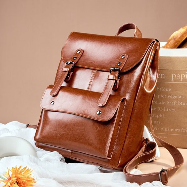 Leather Backpack Women's Wear-resistant Retro - Image 2