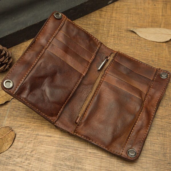 Handmade Cowhide Full Leather Large Capacity Wallet - Image 2