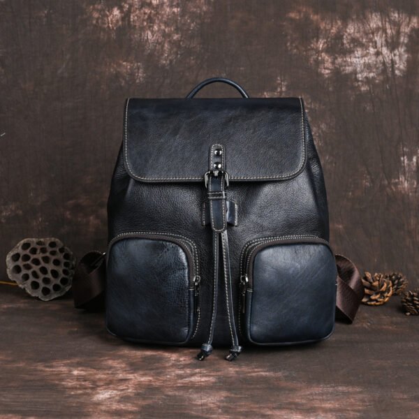 Large Capacity Neutral Backpack Cowhide Retro Color Rubbing Bag - Image 4