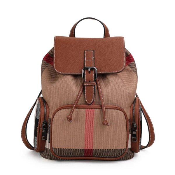 Women's Classic Plaid Leather Backpack - Image 3