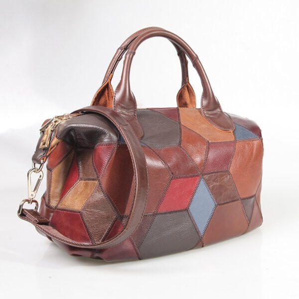 Contrasting Top Layer Cowhide One-shoulder Handbag - Image 3