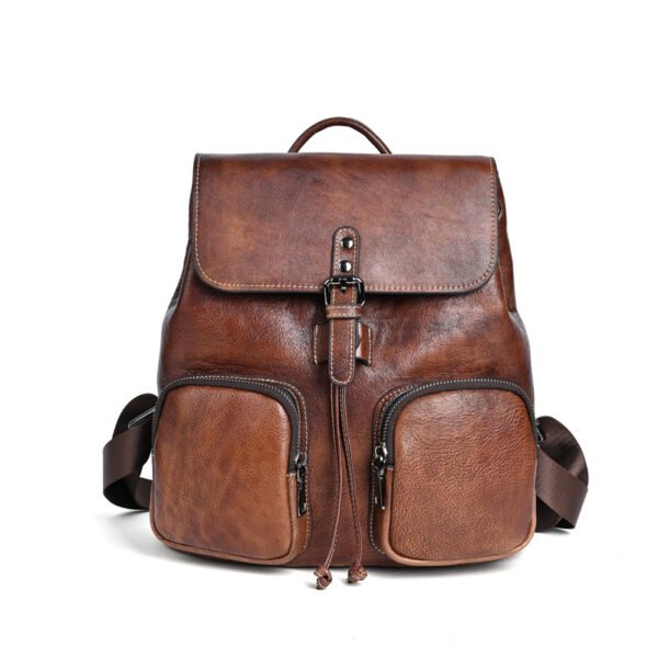 Large Capacity Neutral Backpack Cowhide Retro Color Rubbing Bag - Image 7