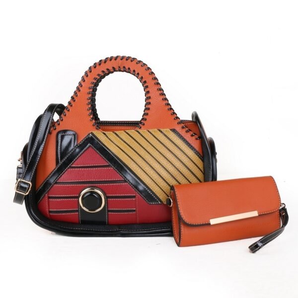 Women's Patchwork House Pattern Handbag One Shoulder Crossbody Briefcase - Image 6