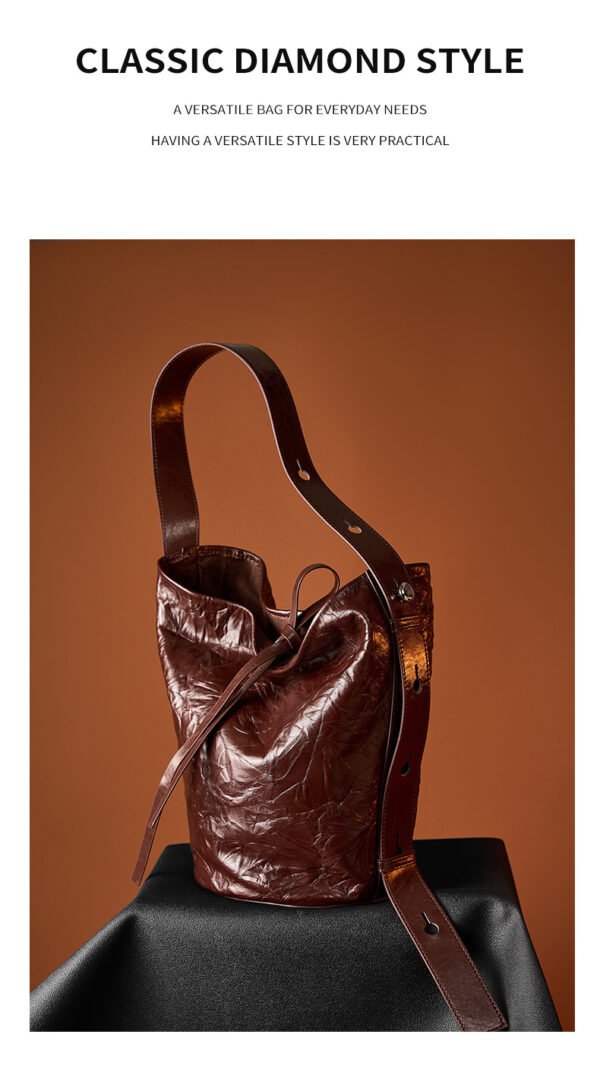 Bucket Bag Fashion Special-interest Hand Grip Pattern Leather One-shoulder Crossbody Tote - Image 8