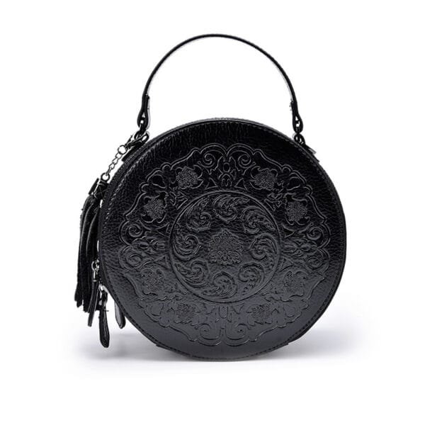 Women's Retro Round Leather Crossbody Bag - Image 7