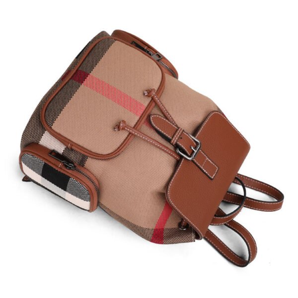 Women's Classic Plaid Leather Backpack - Image 5