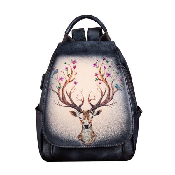 Original Design Printed Genuine Leather Backpack - Image 5