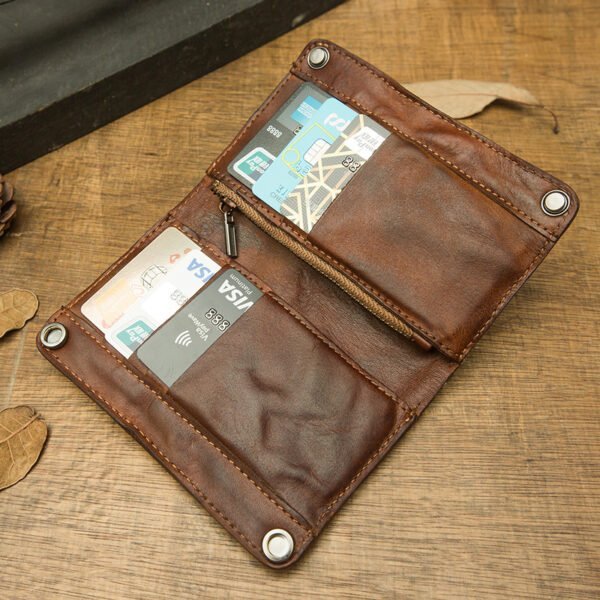 Handmade Cowhide Full Leather Large Capacity Wallet - Image 3