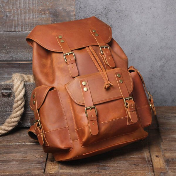 Men's Retro Large Capacity First Layer Cowhide Backpack - Image 5