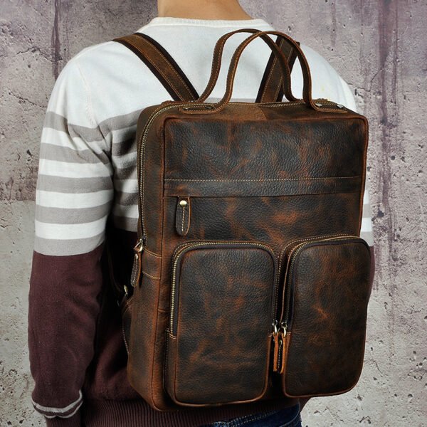 Leather Shoulder Bag youth fashion top leather backpack - Image 3