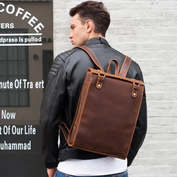 Men's First Layer Leather Luggage Backpack Leather School Bag