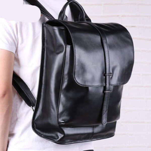 Black oil wax leather backpack - Image 2