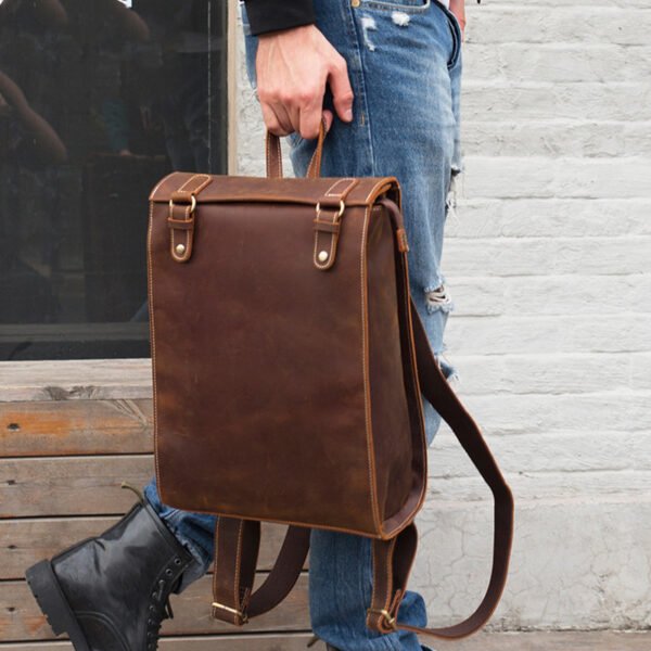 Men's First Layer Leather Luggage Backpack Leather School Bag - Image 5