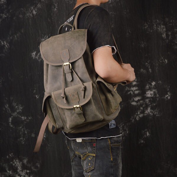 Backpack Crazy Horse Leather Outdoor Travel Men's Backpack - Image 6