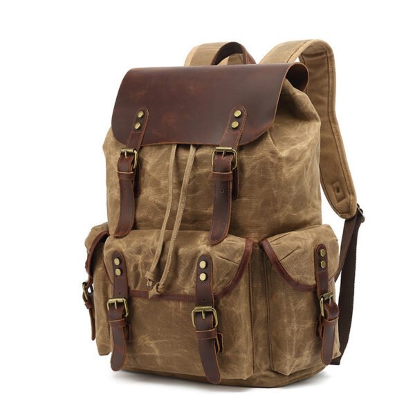 Computer Travel Bag Waxed Canvas With Crazy Horse Leather School Bag - Image 5