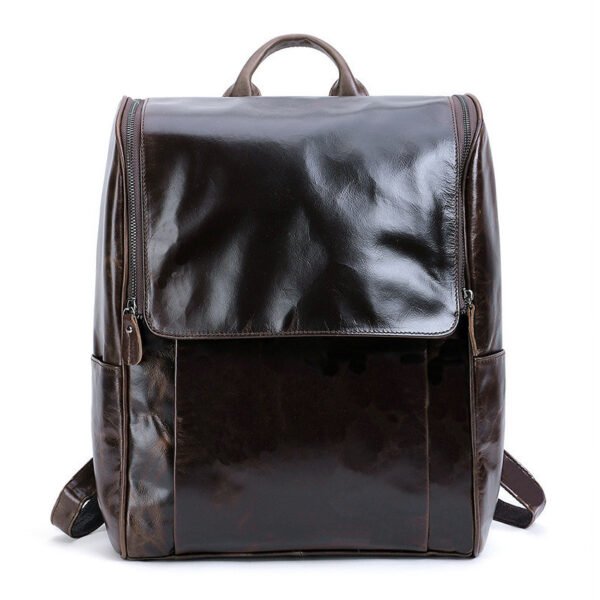 Business Men's Leather Backpack Large Capacity 15.6-Inch Computer Backpack Top Layer Leather Retro Backpack - Image 2