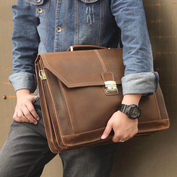 Crazy Horse Leather Briefcase - Image 4