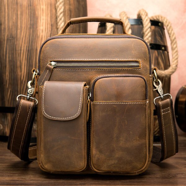 Cross-Border Source Leather Men's Bag Retro Solid Color Men's One-Shoulder Messenger Bag Top Layer Cowhide Crazy Horse Leather Men's Bag Wholesale - Image 2