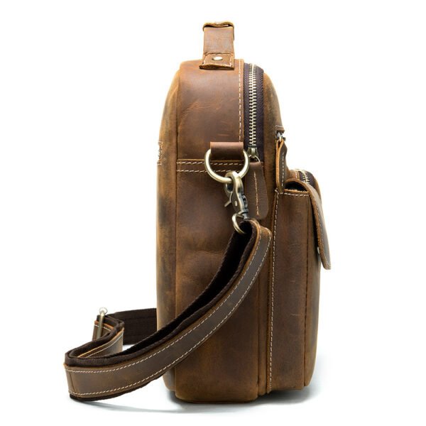 Cross-Border Source Leather Men's Bag Retro Solid Color Men's One-Shoulder Messenger Bag Top Layer Cowhide Crazy Horse Leather Men's Bag Wholesale - Image 3