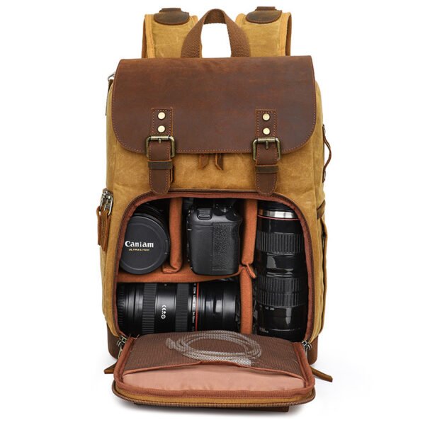 Casual Shoulder Camera Bag Hit Color Waterproof Canvas Slr Digital Bag Retro Hit Color Camera Backpack - Image 8