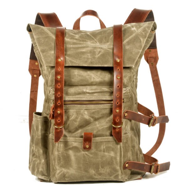 Retro Handmade Waterproof Backpack Wax Wash Canvas Stitching Leather Backpack Outdoor Travel Mountaineering Backpack - Image 2