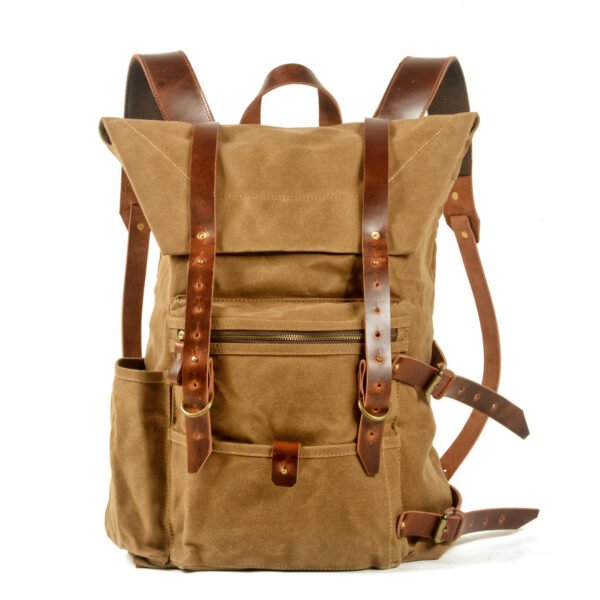 Retro Handmade Waterproof Backpack Wax Wash Canvas Stitching Leather Backpack Outdoor Travel Mountaineering Backpack - Image 5