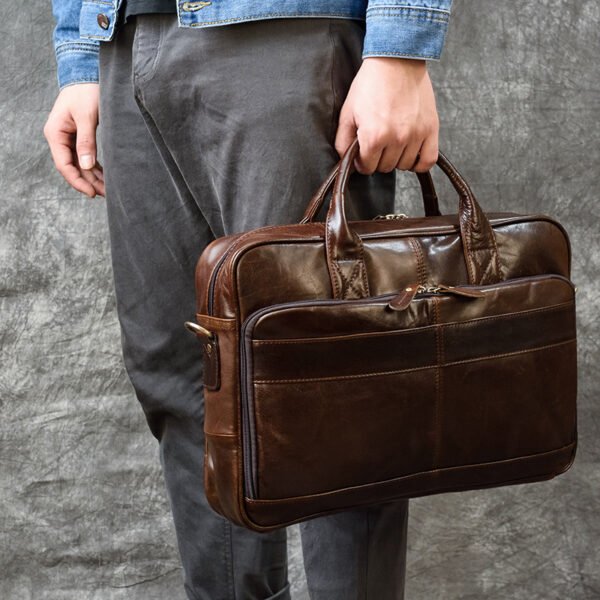 Vintage Men's Briefcase Genuine Leather Business Commuter Bag Crazy Horse Leather - Image 3