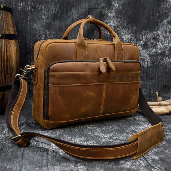 Vintage Men's Briefcase Genuine Leather Business Commuter Bag Crazy Horse Leather - Image 7