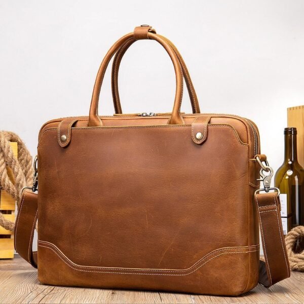 Crazy Horse Leather Men's Briefcase New Handbag - Image 2