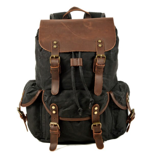 Student Rucksack Retro Backpack Drawstring Men Oil Wax Canvas Bag