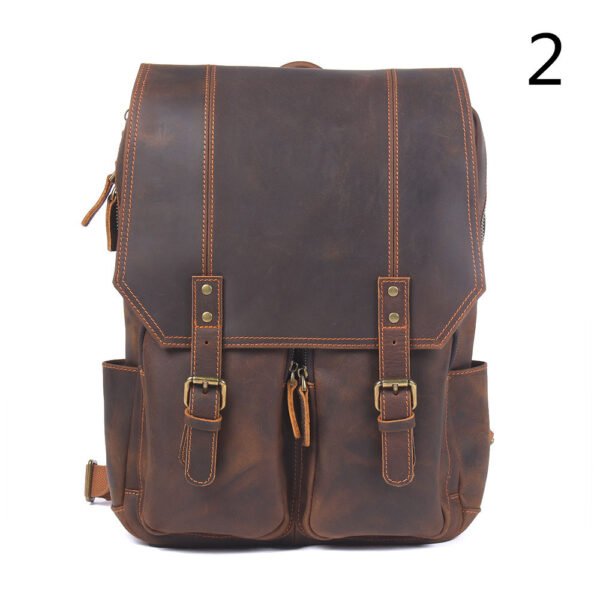 Men's Retro Backpack Student School Bag Large Capacity Leather Backpack - Image 6