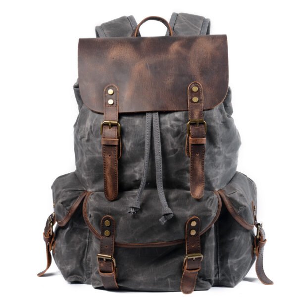 Student Rucksack Retro Backpack Drawstring Men Oil Wax Canvas Bag - Image 7