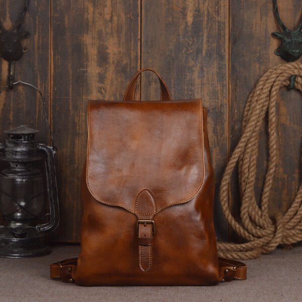 Men's fashion head layer leather, vegetable tanned leather bag, hand polishing color, personalized lady backpack, large capacity computer bag - Image 6